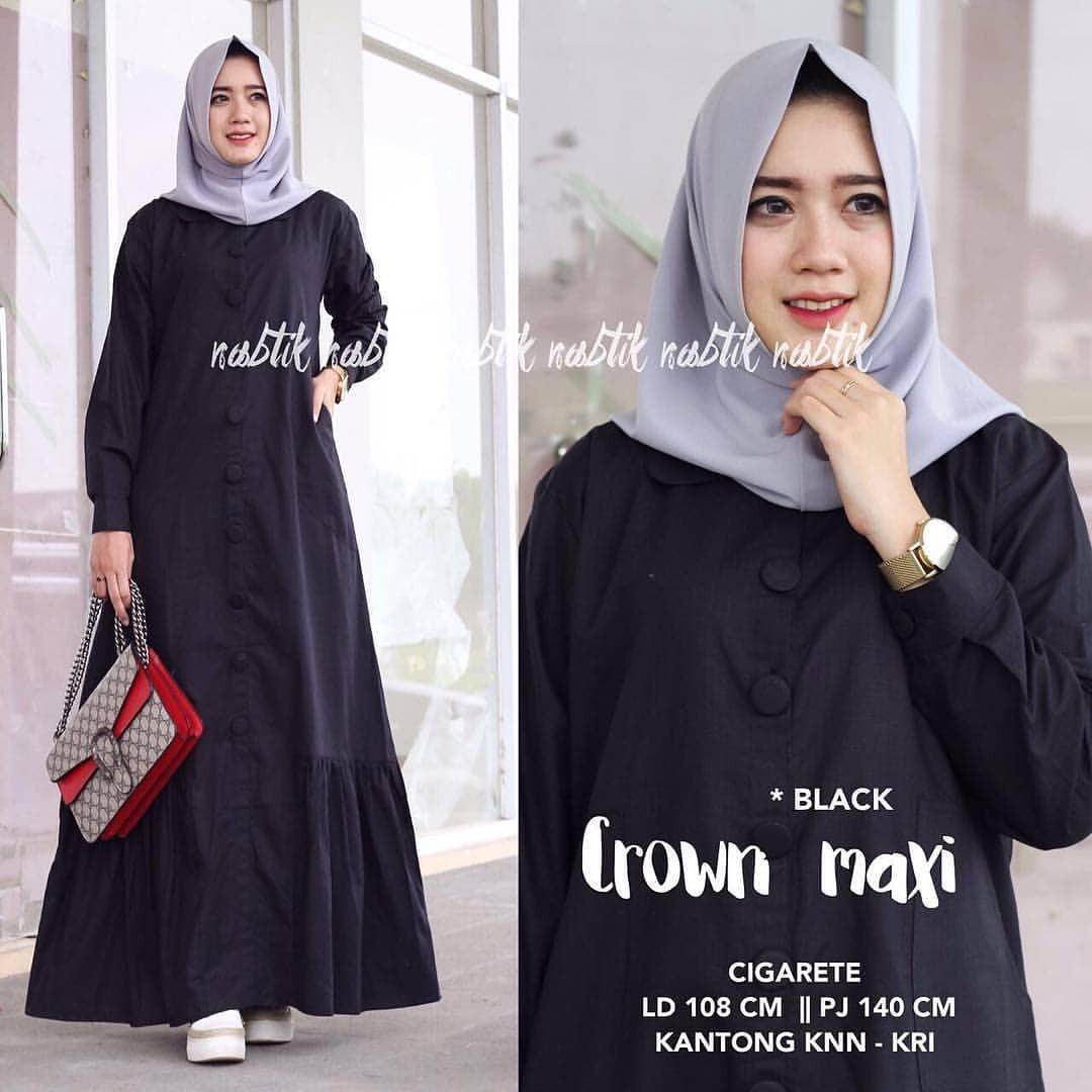 Baju Muslim Original Gamis Crown Maxi Dress Baju Panjang Muslim Casual Wanita Pakaian Hijab Modern Modis Trendy Terbaru 2018