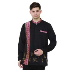 baju muslim pria,baju koko murah,busana muslim pria MMT 023 / kemeja muslim pria lengan panjang pria / kemeja koko warna hitam / baju hari raya