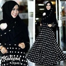 Baju Online 9013 Gamis Syari Pakaian Wanita Cewek Muslim Maxi Maxy Dress Kekinian Murah Pesta Lebaran Kondangan Lengan Panjang Busui Hitam Putih
