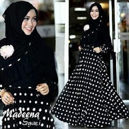 Baju Online 9013 Gamis Syari Pakaian Wanita Cewek Muslim Maxi Maxy Dress Kekinian Murah Pesta Lebaran Kondangan Lengan Panjang Busui Hitam Putih