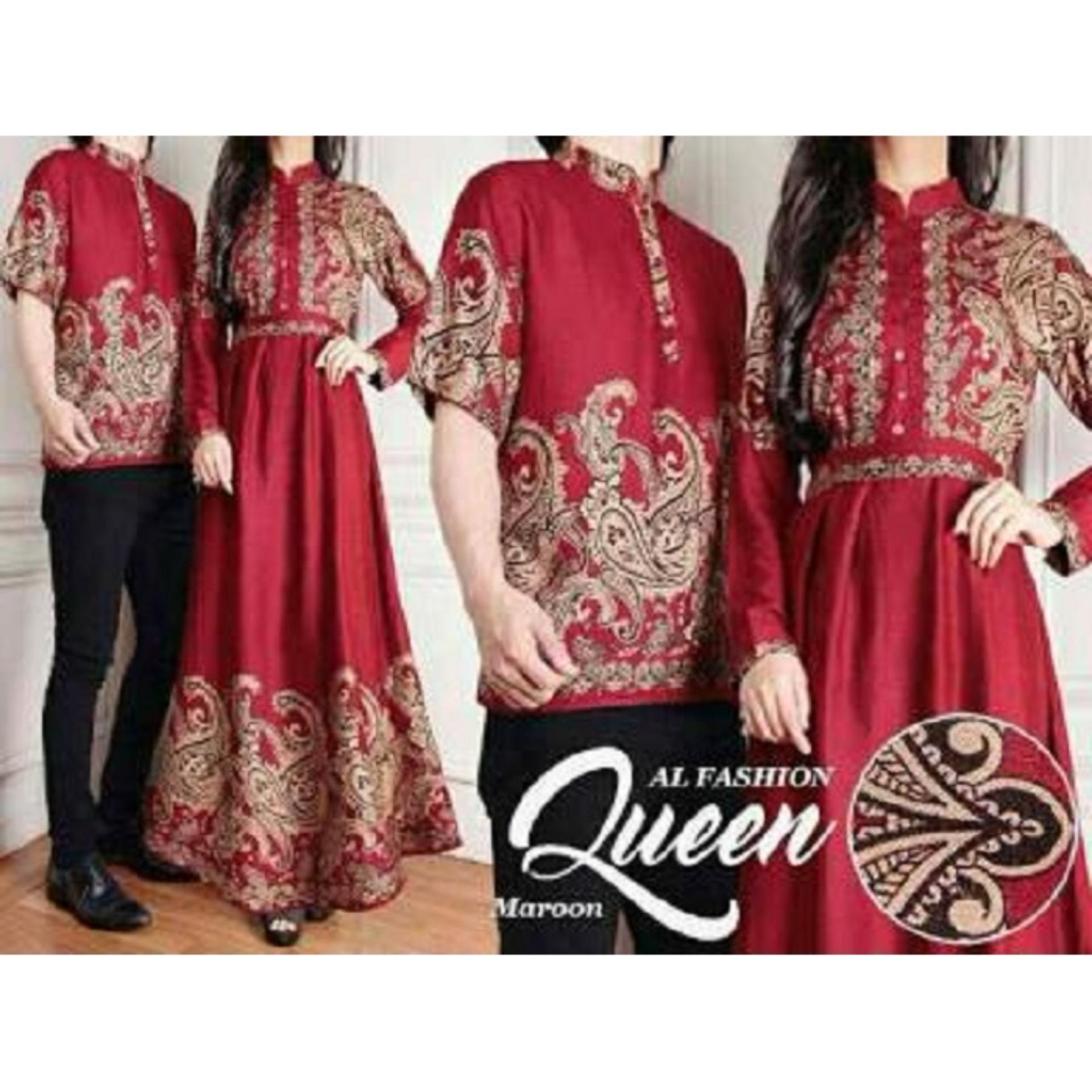 Baju Online - 2660 13924 13803 Pakaian Couple Muslim Batik Modern Sarimbit Keluarga - Kemeja Koko Pria Lengan Pendek - Maxi Maxy Dress Muslimah Dewasa Lengan Panjang - Pesta Kekinian Terbaru Murah - Warna Hitam Mocca Merah Biru