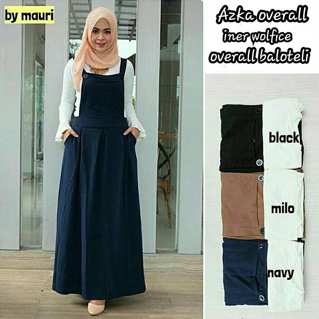 Baju Orginal Azka Overall Celana + Atasan Wanita Muslim Modern Jumsuit Panjang Muslimah Simple Trend 2018