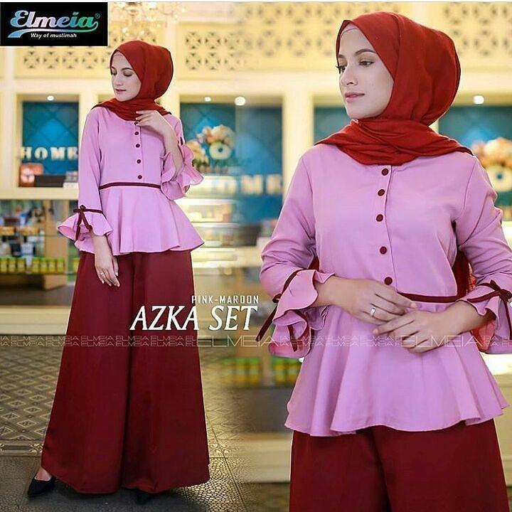 Baju Orginal Azka Setelan Wolfice Celana + Atasan Wanita Muslim Modern Jumsuit Panjang Muslimah Simple Trend 2018