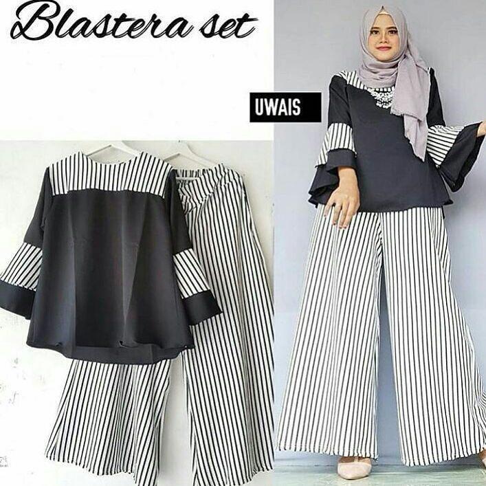 Baju Orginal Blaster Setelan Katun Celana + Atasan Wanita Muslim Modern Jumsuit Panjang Muslimah Simple Trend 2018