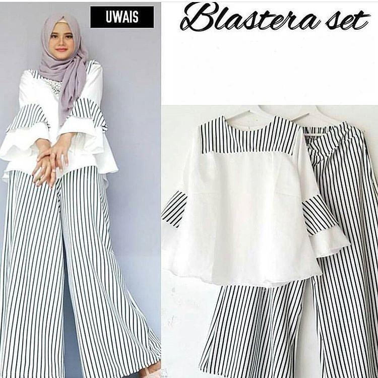 Baju Orginal Blaster Setelan Katun Celana + Atasan Wanita Muslim Modern Jumsuit Panjang Muslimah Simple Trend 2018