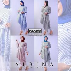 Baju Original Albina Tunik Katun Salur Pakaian Wanita Muslim Modern Muslimah Panjang Casual Simple Murah