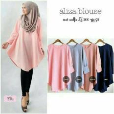 Baju Original Aliza Blouse Wolfis Baju Atasan Wanita Muslim Panjang Pakaian Kerja Santai Casual Simple Warna Pink