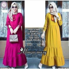 Baju Original Alonza Maxy Dress Wally Crepe Gamis Panjang Hijab Casual Pakaian Wanita Terbaru Tahun 2018