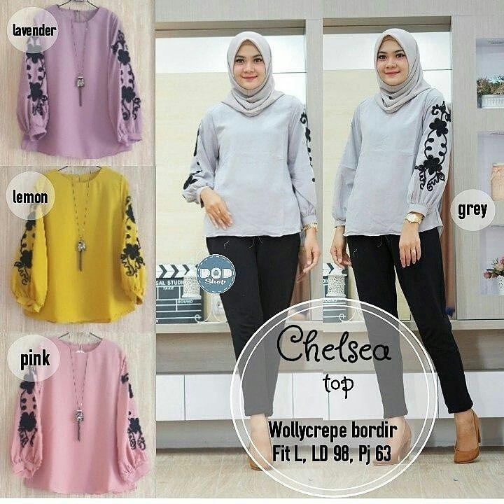 Baju Original Blus Chelsea Blouse Wally Crepe Baju Atasan Wanita Muslim Panjang Pakaian Kerja Santai Casual 