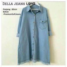 Baju Original Della Jeans Long Tunik Jeans Wash Baju Atasan Wanita Muslim Panjang Pakaian Kerja Santai Casual