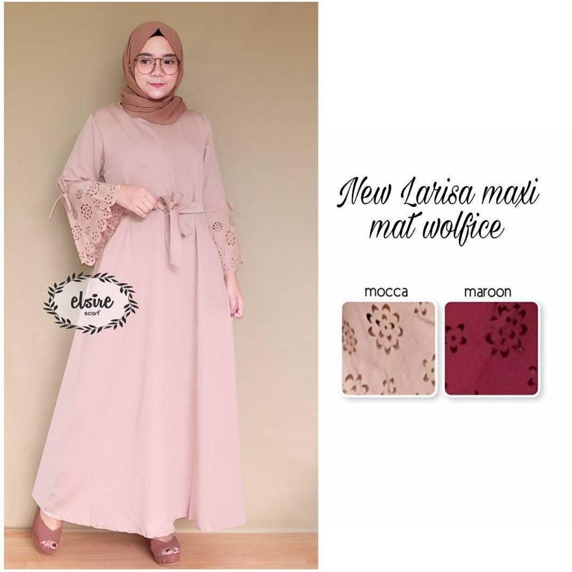 Baju Original Dress New Larisa Maxi Dress Wolfice Pakaian Panjang Wanita Muslim Modern Modis Trendy Warna Mocca 