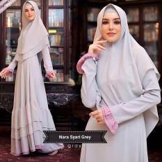 Baju Original Gamis Nara Syar’i Dress Baju Panjang Muslim Casual Wanita Pakaian Hijab Modern Modis Trendy Terbaru 2018 Warna Grey