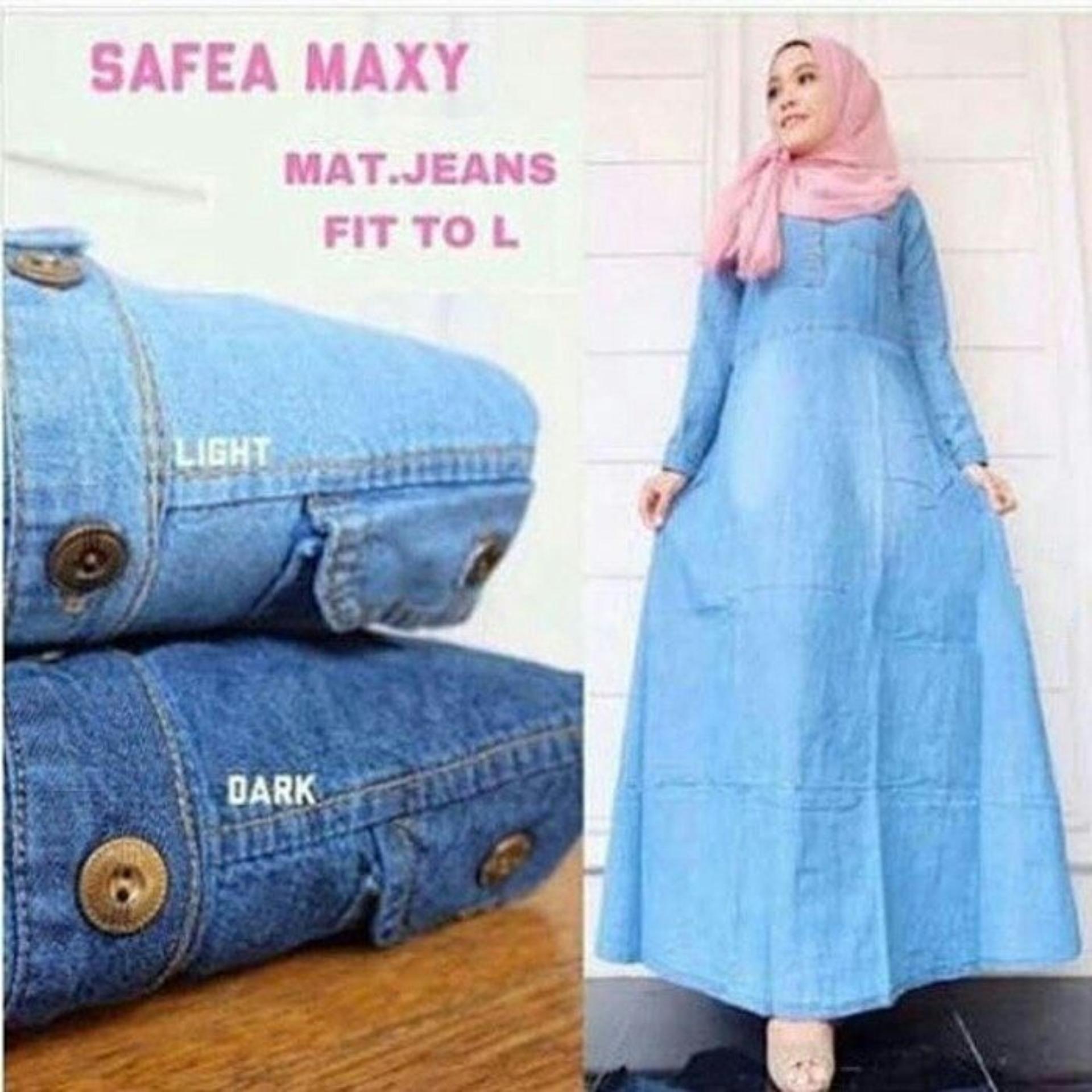 Baju Original Gamis Safea Maxi Jeans Dress Gamis Pakaian Panjang Muslim Modern Modis Trendy Warna Light 