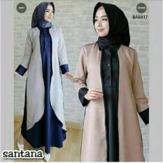 Baju Original Gamis Santana Dress Gamis Gaun Pesta Panjang Baju Hijab Terusan Pengajian Wanita Muslimah Warna Grey