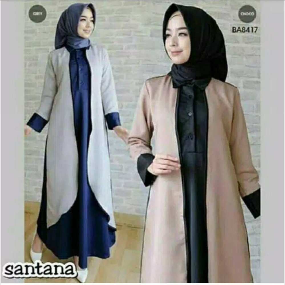 Baju Original Gamis Santana Dress Gamis Gaun Pesta Panjang Baju Hijab Terusan Pengajian Wanita Muslimah Warna Grey 