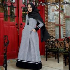 Baju Original Gamis Squeri Maxi + Pasmina Dress Baju Panjang Muslim Casual Wanita Pakaian Hijab Modern Modis Trendy Terbaru 2018