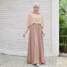 Baju Original Gamis Swing Dress Baju Panjang Muslim Casual Wanita Pakaian Hijab Modern Modis Trendy Terbaru 2018 Warna Mocca-Cream