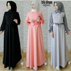 Baju Original Gamis Trio Dress Gamis Wolfice Mix Pelvet Pakaian Panjang Muslim Modern Modis Trendy Warna Peach