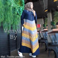 Baju Original Gamis Venya Dress Baju Panjang Muslim Casual Wanita Pakaian Hijab Modern Modis Trendy Terbaru 2018 Warna Navy