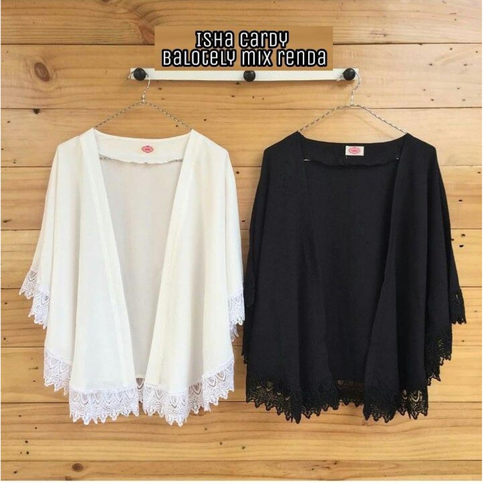 Baju Original Isha Cardy Balotelly Mix Renda Long Vest Cardigan Muslim Wanita Hijab Luaran Casual