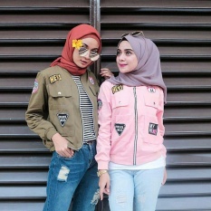Baju Original Jaket Hey Bomber Jacket Wanita Modern Simple Atasan Wanita Casual Modern Trendy Warna Pink