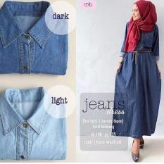 Baju Original Jeans Dress Jeans Wash Gamis Panjang Hijab Casual Pakaian Wanita Hijab Modern WarnaDark