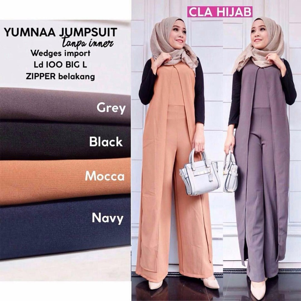 Baju Original Jumpsuit  Yumna Jumpsuite Baju Wanita Muslim Casual Modis Modern Trendy Warna Dark Grey 