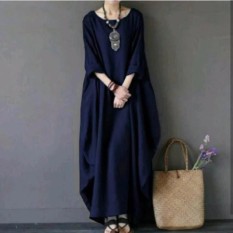 Baju Original Marshanda Dress Buble Crepe Gamis Panjang Hijab Casual Pakaian Wanita Hijab Modern Warna Navy
