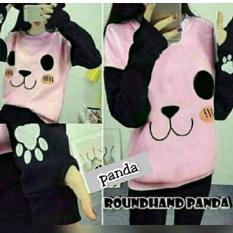Baju Original Panda Roundhand Sweater Babytery Jaket Muslimah Hangat Zipper Hoodie Casual Jacket Atasan Wanita Pink
