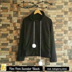 Baju Original Pim Pom Sweater Babyterry Luaran Hangat Simple Atasan Wanita Casual Modern Black
