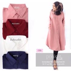 Baju Original Pocket TunikBuble Crepe Baju Atasan Wanita Muslim Panjang Pakaian Kerja Santai Casual Warna Dusty
