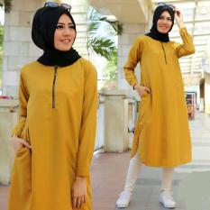 Baju Original Resti TunikBalotelly Baju Atasan Wanita Muslim Panjang Pakaian Kerja Santai Casual WarnaMustard
