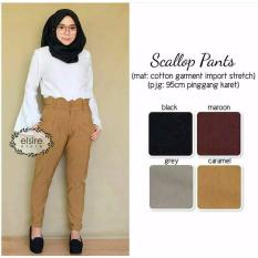 Baju Original Scallop Pants Katun Paris Celana Wanita Muslimah Joger Cewek Panjang Casual WarnaMaroon