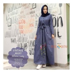 Baju Original Vintage Dress Balotelly Gamis Panjang Hijab Casual Pakaian Wanita Hijab Modern Warna Navy