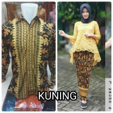 Baju pasangan / Couple kebaya Brukat Bianca Warna Kuning ( No Pasmina) +Batik Pria Lengan Panjang