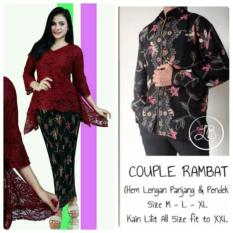 Baju Pasangan / Couple Kebaya Brukat Monalisa ( No Pasmina) + Batik Pria Lengan Panjang Warna Maroon