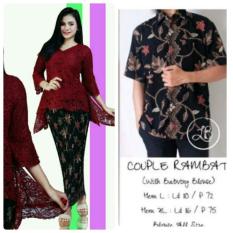 Baju Pasangan / Couple Kebaya Brukat Monalisa ( No Pasmina) + Batik Pria Lengan Pendek Warna Maroon