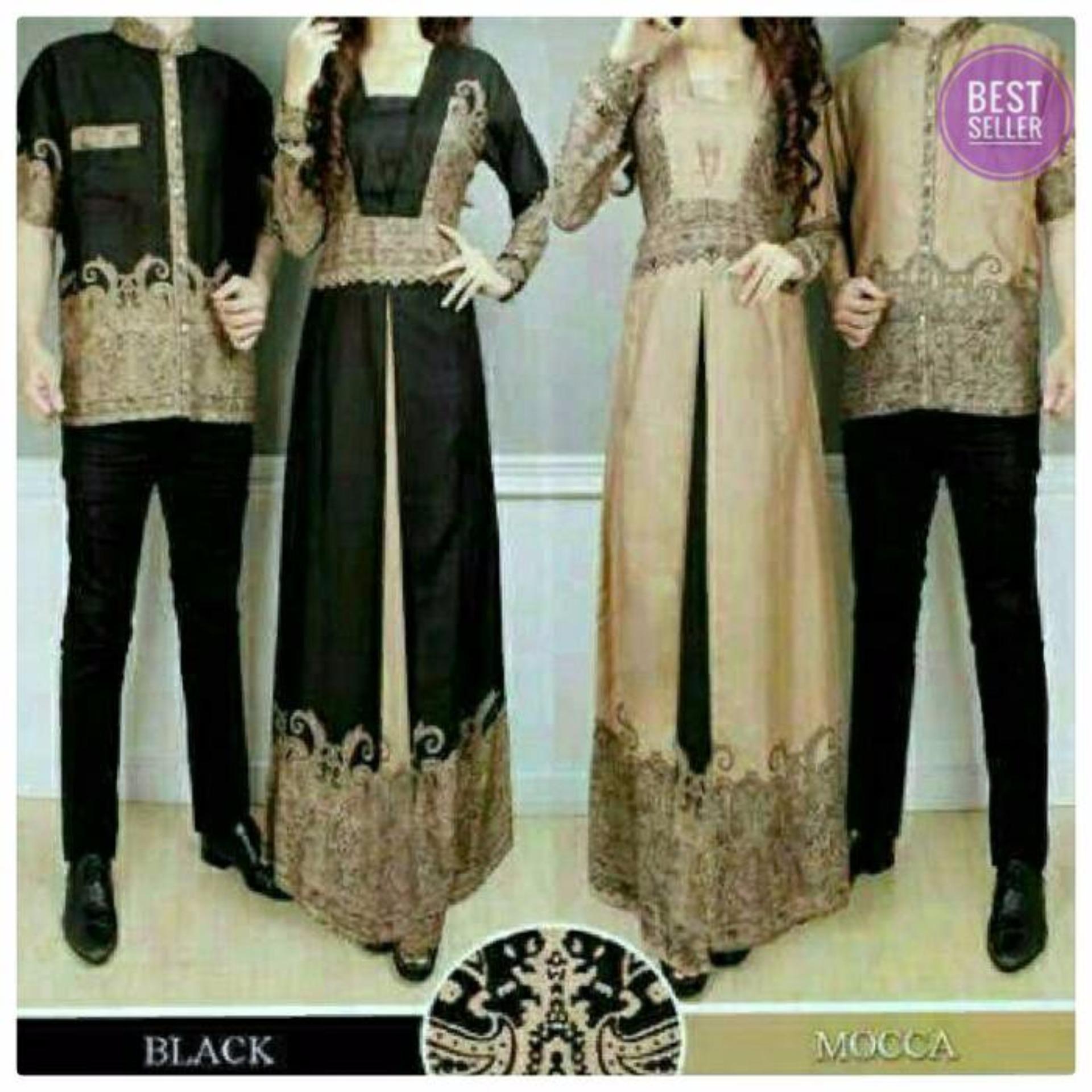 Baju Pasangan Sarimbit Gamis Couple Alya Hitam Batik Harga Sepasang - Hitam Coklat