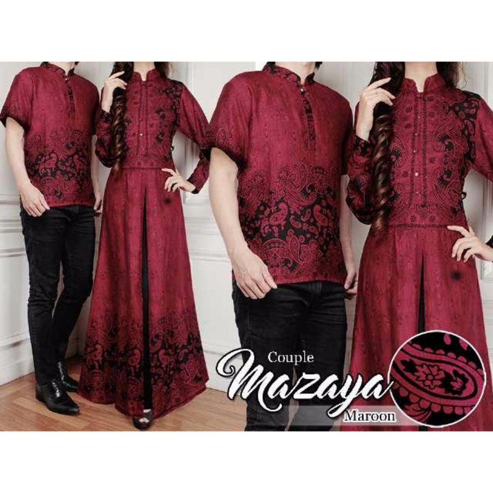 Baju Pasangan Sarimbit Gamis Couple Mazaya Batik Harga Sepasang - Maroon