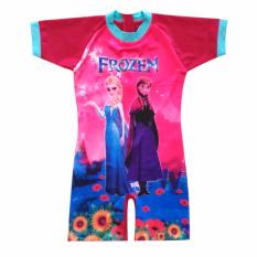 Baju Renang Diving Unisex Perempuan Lengan Pendek - Pink-Biru