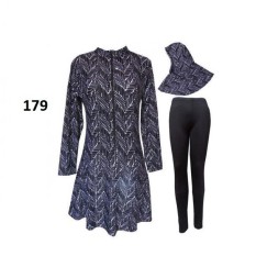 Baju Renang Muslim Dewasa Motif Batik Zig-Zag Hitam - 179