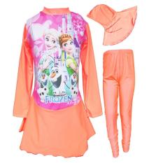Baju Renang Wanita Muslim Anak SD Warna Magenta Merah Peach Orange Karakter Frozen