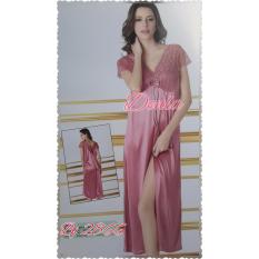 Baju Tidur 2866 Luna Maya Lingerie Long Dress Sleep Wear Satin - MERAH