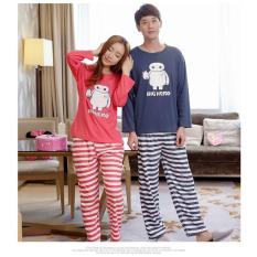 Baju tidur Couple Pasangan Bigg Hero Navvy Red Salur