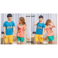 Baju Tidur Couple Piyama Cat And Fish Bon Blue Orange Yellow