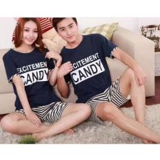 Baju Tidur Couple Piyama Exitemrnt Candy Slur Tripe Navvy Wty