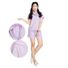 Baju Tidur / Piyama Katun Jepang motif Polkadot Ungu celana pendek (M)