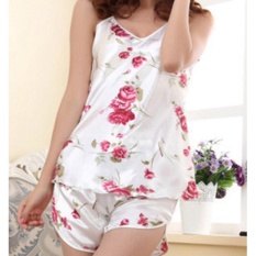 Baju Tidur Piyama Wanita 1 Set Atas Dan Bawah Silk Motif Bunga
