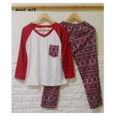 Baju Tidur Piyama Wanita Vintage Maroon Import
