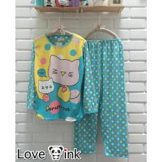 Baju Tidur Setelan Lengan Panjang - Piyama Sleepwear Lucu - Kitty Blue - Ufp0py